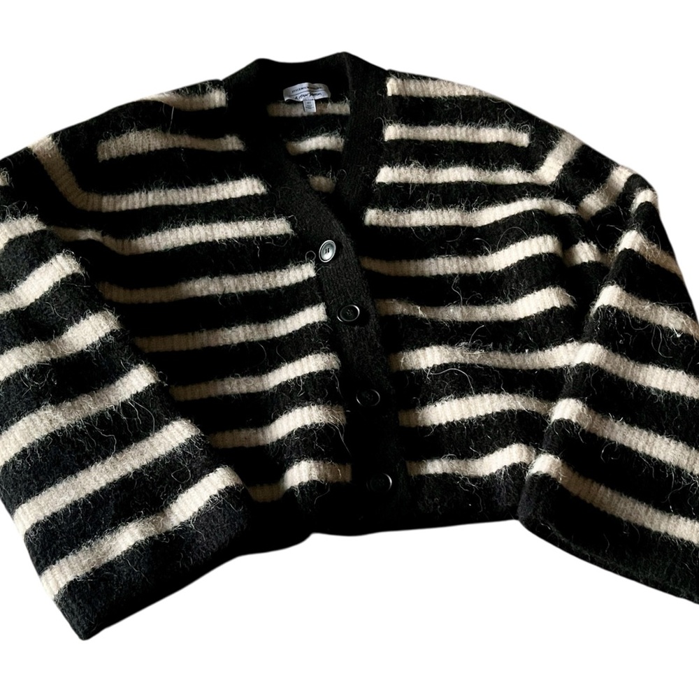 Chunky Black and White Striped Women's Sweater Cardigan